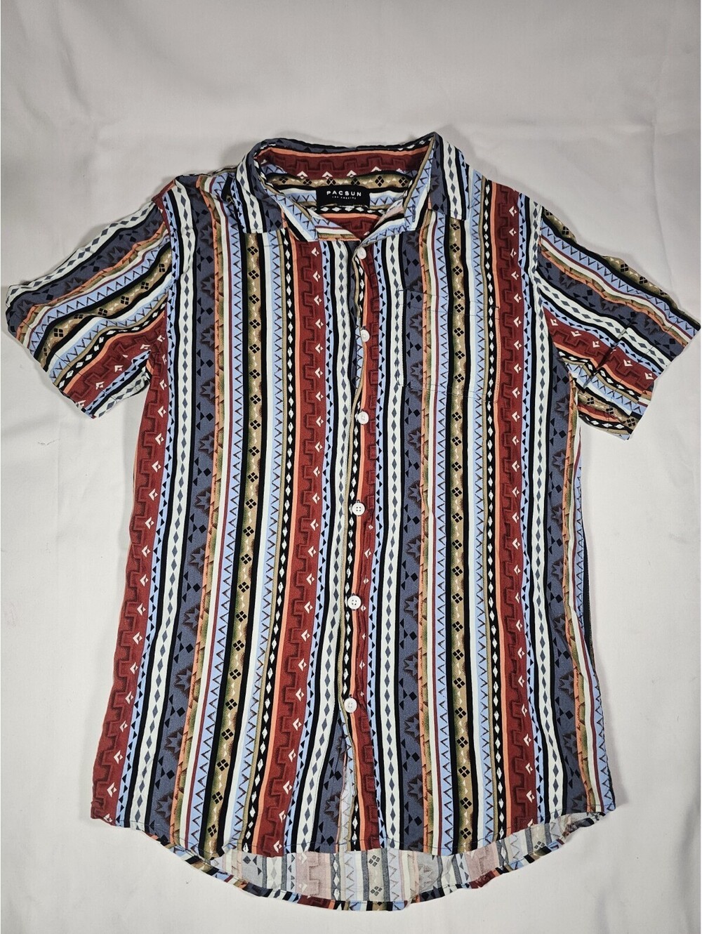 PACSUN Men's Multicolor Geometric Rayon Button-Up Shirt Short Sleeve Size M